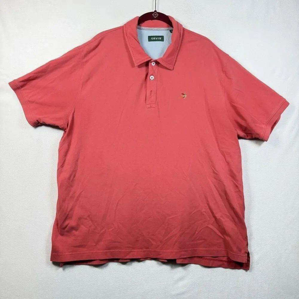 Orvis Polo Shirt XL Salmon Coral Short Sleeve Stretch Cotton Logo